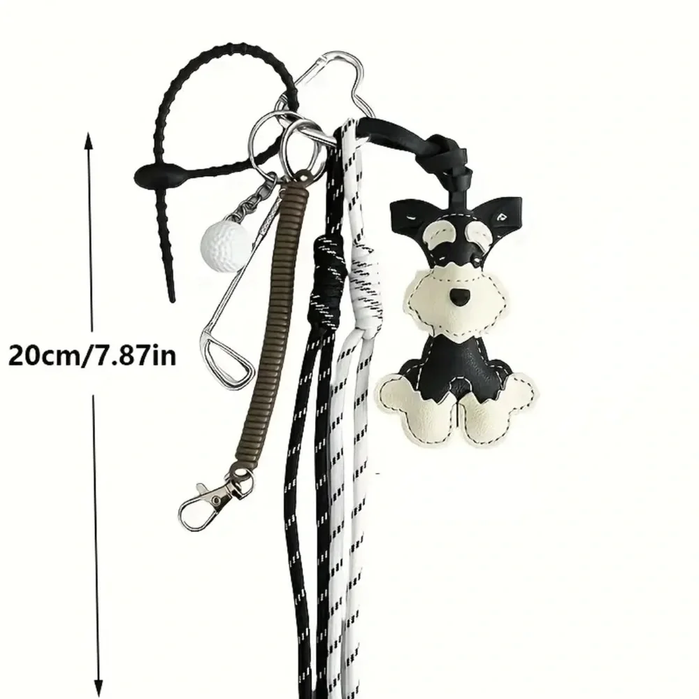 Schnauzer Bag Charm, Black Leather Key Holder with Dog Charm, NEW